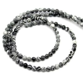 Fio de Pedra Natural / 6mm - Bola de Ágata Preto e Branco (Aprox.: 60 Unidades)