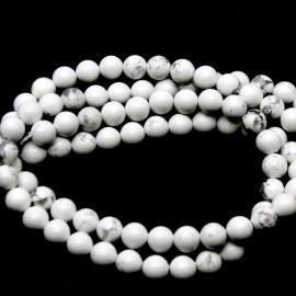 Fio de Pedra Natural / 6mm - Bola Rajada Branca (Aprox: 58 unidades)