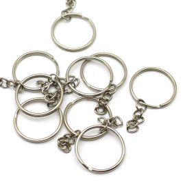 Argola de Metal para Chaveiro / 30mm - com Corrente (Unidade) - Níquel