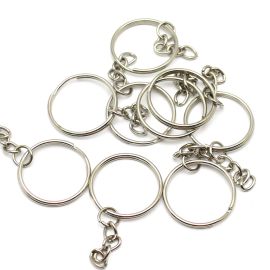 Argola de Metal para Chaveiro / 28mm - com Corrente (unidade) - Níquel