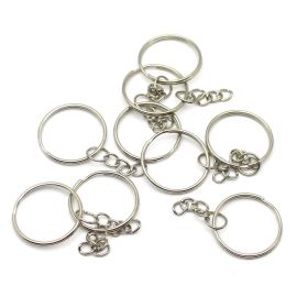 Argola de Metal para Chaveiro / 25mm - com Corrente (unidade)-Níquel