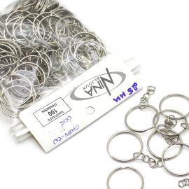 Argola de Metal para Chaveiro / 25mm - com Corrente (Pct. c/ 100 unidades)