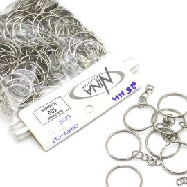 Argola de Metal para Chaveiro / 25mm - com Corrente (Pct. c/ 100 unidades)-Níquel
