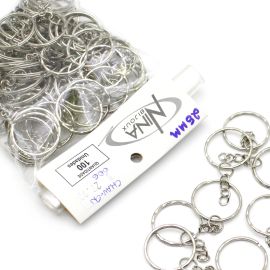 Argola de Metal para Chaveiro / 25mm - Ondulada com Corrente (Pct. c/ 100 unidades)