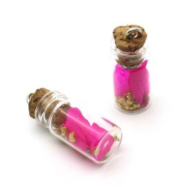 Pingente Garrafa de Vidro / 29x11mm - com Petala de Flor (unidade)