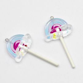 Pingente de Resina / 66x30mm - Pirulito Arco-íris  (Unidade)