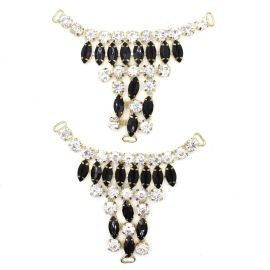 Cabedal com Pedraria - Preta / 11,5X7,2cm (PAR) - Dourado