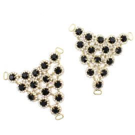 Cabedal com Pedraria - Preta / 8,4X8,4cm (PAR) - Dourado 