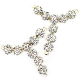 Cabedal com Pedraria  - Dourado / 13,2x10cm (Par) - Transparente 