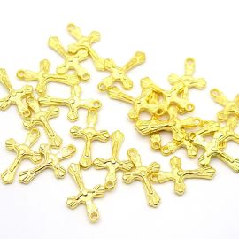 Crucifixo de Plástico ABS / 29x18mm - com Cristo Frente e Verso (10 gramas)-Dourado