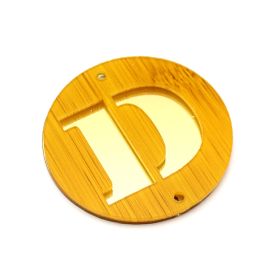 Placa em Acrilíco / 6cm - Efeito Madeira - Letra Vazado - Dourado (unidade)-D