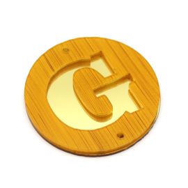 Placa em Acrilíco / 6cm - Efeito Madeira - Letra Vazado - Dourado (unidade)-G