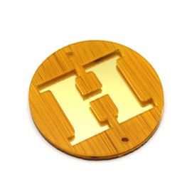 Placa em Acrilíco / 6cm - Efeito Madeira - Letra Vazado - Dourado (unidade)-H