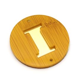 Placa em Acrilíco / 6cm - Efeito Madeira - Letra Vazado - Dourado (unidade)-I