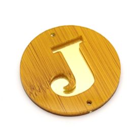 Placa em Acrilíco / 6cm - Efeito Madeira - Letra Vazado - Dourado (unidade)-J