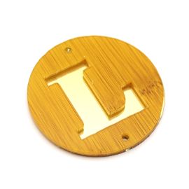 Placa em Acrilíco / 6cm - Efeito Madeira - Letra Vazado - Dourado (unidade)-L