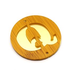 Placa em Acrilíco / 6cm - Efeito Madeira - Letra Vazado - Dourado (unidade)-Q