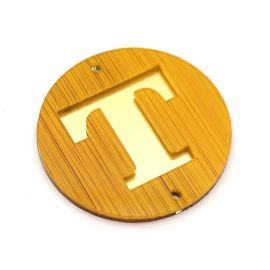 Placa em Acrilíco / 6cm - Efeito Madeira - Letra Vazado - Dourado (unidade)-T