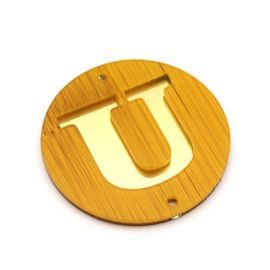 Placa em Acrilíco / 6cm - Efeito Madeira - Letra Vazado - Dourado (unidade)-U