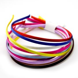 Tiara de Metal 5mm / Encapada com Tecido de Seda - Cores Diversas (12 Unidades)