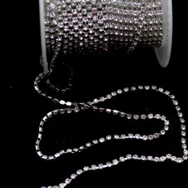 Corrente com Strass Transparente / SS6 (1 METRO) - Níquel