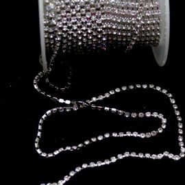 Corrente com Strass Transparente / SS6 (1 METRO)-Níquel