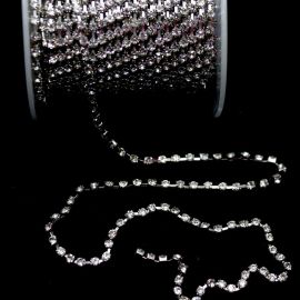Corrente com Strass Transparente / SS10 - (1 METRO) - Níquel -Níquel