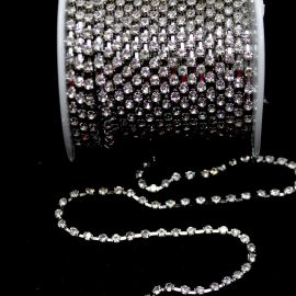 Corrente com Strass Transparente / SS8 (1 METRO) - Níquel 