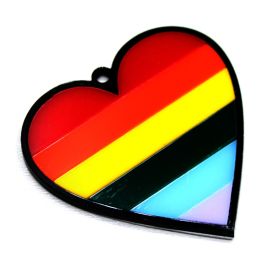 Pingente de Acrílico / 56x57mm - Coração Rainbow (unidade) - Cores Diversas