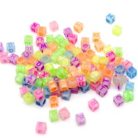 Mix Multicolorido Transparente / 6mm - Cubo - Letras Diversas (20 gramas)