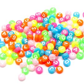 Mix Multicolorido Leitoso Neon / 7mm - Redonda - Letras Diversas (20 gramas)