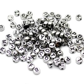 Letra Plástica Metalizada / 7mm - Redonda - Letras Diversas (20 gramas) - Prata