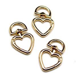 Fecho Mosquetão / 46x32mm - Argola Articulada - Coração (Unidade)-Dourado