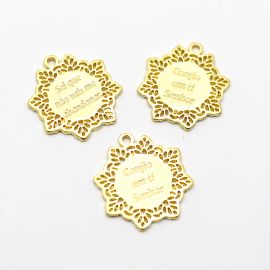 Pingente de Metal / 28x25mm - "Confio em Ti Senhor" (Unidade)-Dourado