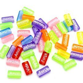 Mix Multicolorido / 7x15mm - Pastilha Transparente - Palavras em Português (20 gramas)