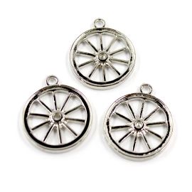 Pingente de Metal / 30x24mm - Afro Religioso - Roda de Cigana (unidade)-Níquel