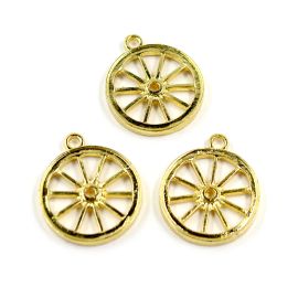 Pingente de Metal / 30x24mm - Afro Religioso - Roda de Cigana (unidade)-Dourado