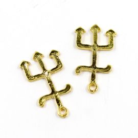 Pingente de Metal / 39x22mm - Afro Religioso - Tridente Garfo (unidade)-Dourado