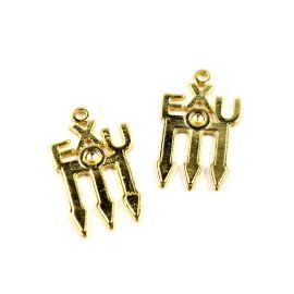 Pingente de Metal / 30x28mm - Afro Religioso - Tridente de Exu (unidade) - Dourado