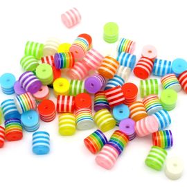 Conta Plástica Listrada / 8x8mm - (10 gramas) - Cores Diversas