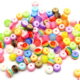 Conta Plástica Listrada / 8mm - Bola (10 gramas) - Cores Diversas