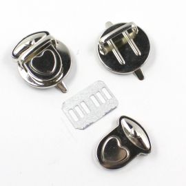 Fecho de Metal para Bolsa / 33x30mm - com Trava Coração (1 kit) -Níquel