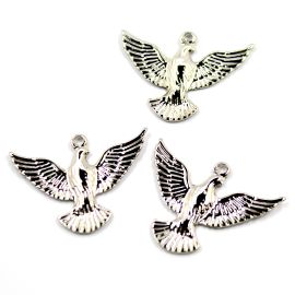 Pingente de Metal / 25x32mm - Pomba da Paz (unidade) - Níquel