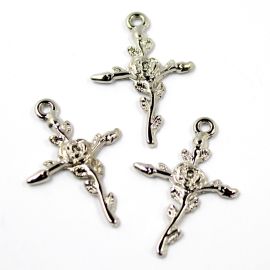 Crucifixo de Metal Níquel / 32x22mm - Rosa (unidade)