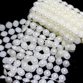 Manta Perolada Creme / 10,5cm - Chaton Flor 12mm (1 METRO) 