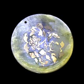 Pingente Madrepérola / 50mm - Redondo com Flor Dourada (unidade) 