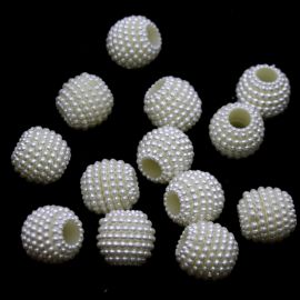 Conta de ABS Perolado / 11x10mm - Bola Amora com Furo Largo (10 gramas) - Creme