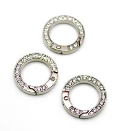 Fecho Mosquetão / 25mm - Argola Articulada com Detalhe em Strass (Unidade) -Níquel