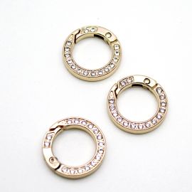 Fecho Mosquetão / 25mm - Argola Articulada com Detalhe em Strass (Unidade) -Dourado