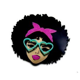 Aplique de Acrílico / 60x61mm - Mulher Óculos Verde (unidade)